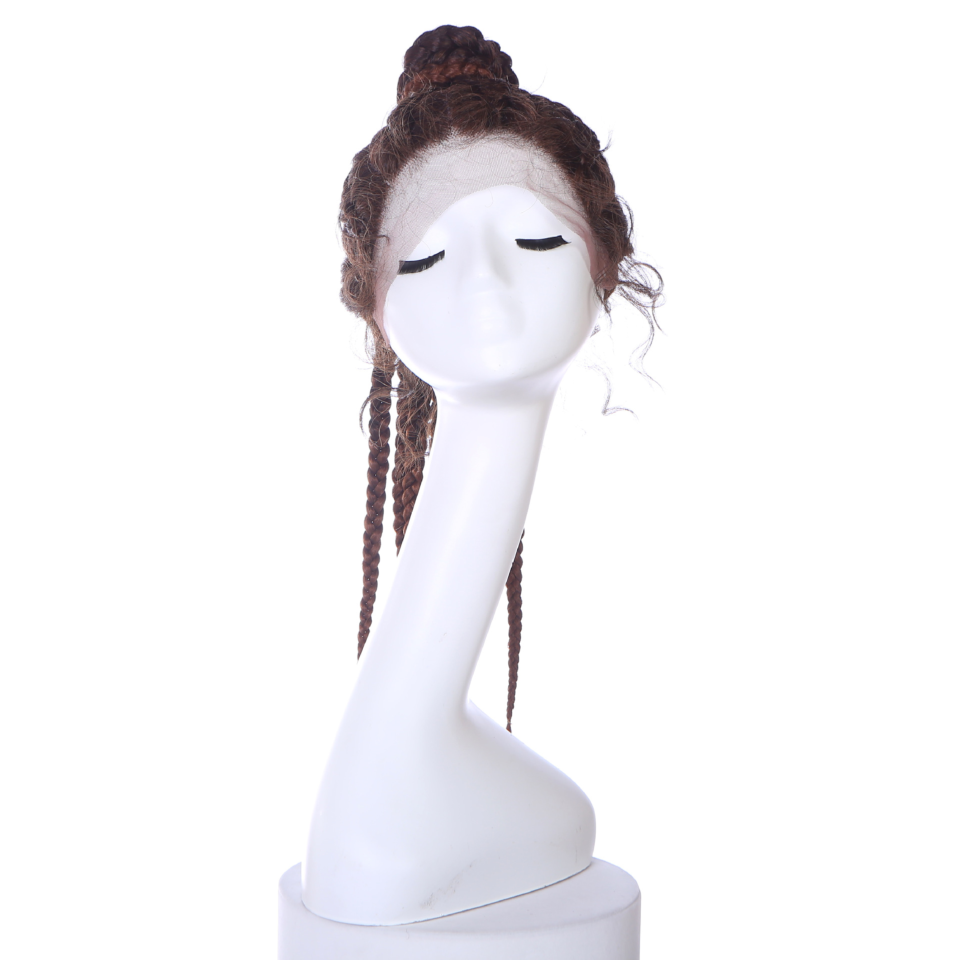 Trenza sucia africana mujer popular europea y americana trenza negra cola de caballo larga encaje delantero peluca de fibra química tocado LW0413