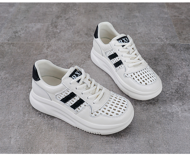 Giày sneaker nữ da bò lỗ rỗng đế dày thoáng khí mùa hè — đen chi tiết 13