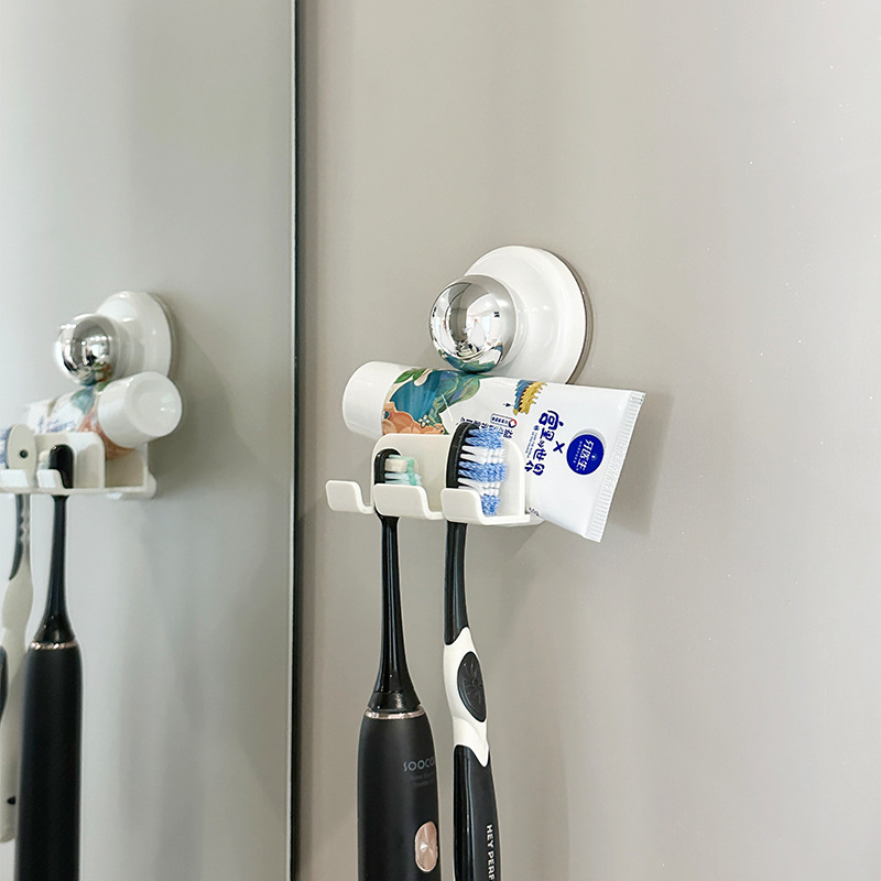 Suction Cup Toothbrush Holder Wall-Mounted No-Drill Bathroom Mirror Cabinet Electric Toothbrush Toothpaste Draining Rack