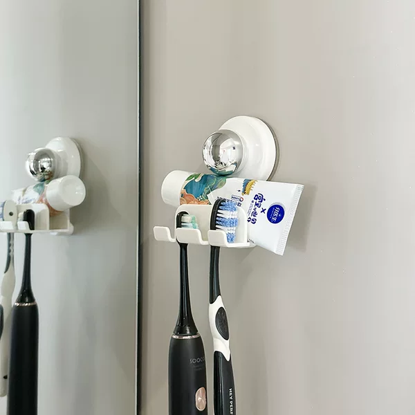 Suction Cup Toothbrush Holder Wall-Mounted No-Drill Bathroom Mirror Cabinet Electric Toothbrush Toothpaste Draining Rack