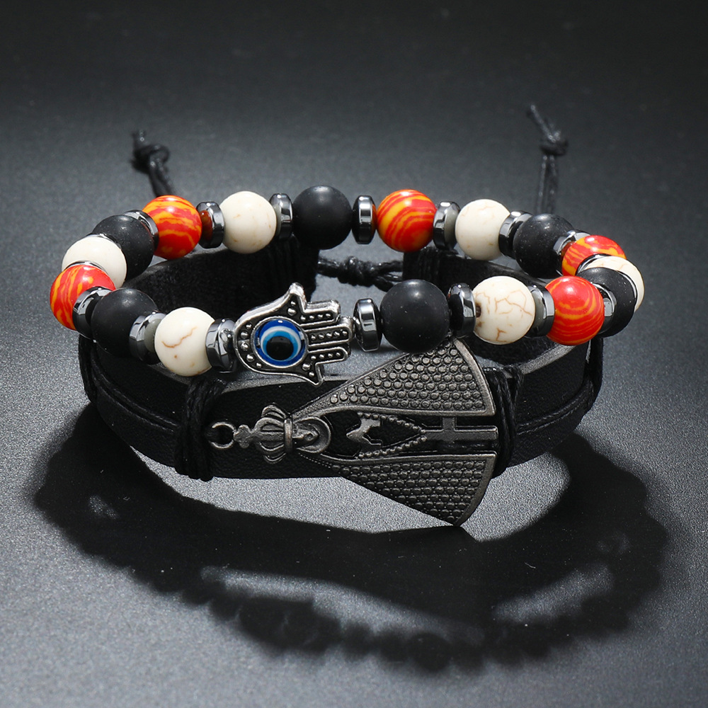 Retro Devil's Eye Palm Pu Leather Beaded Unisex Bracelets display picture 25