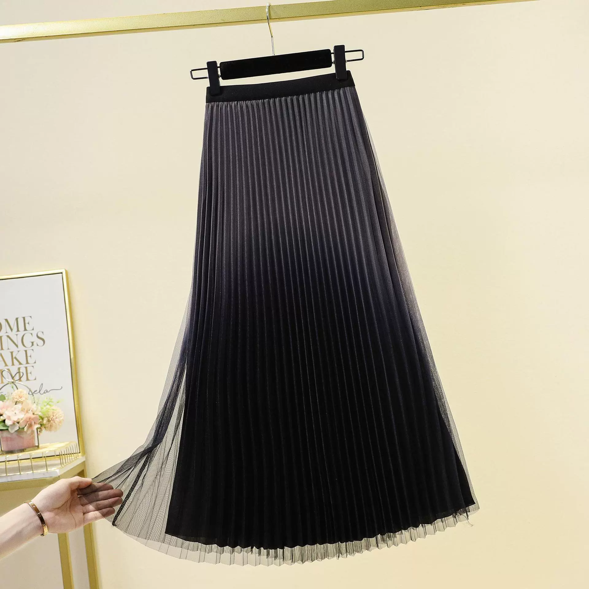 Двусторонняя сетчатая юбка с градиентом для женщин, весна-лето 2021, новый стиль, средней длины, с высокой талией, утягивающая плиссированная юбка А-силуэта