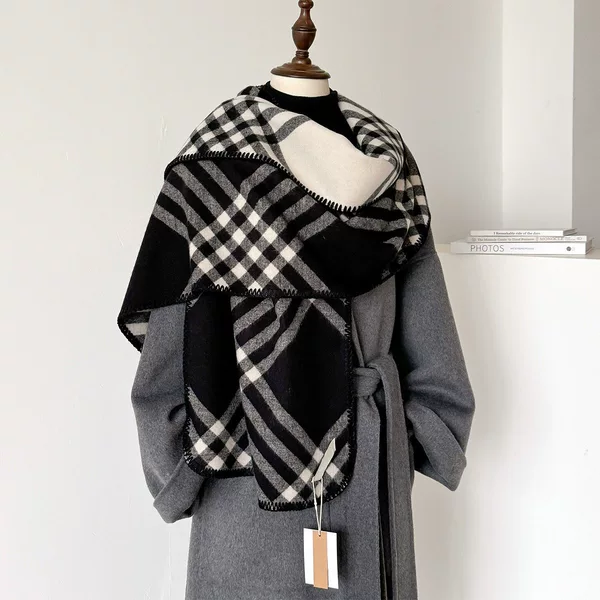 Plaid Scarf Women's Winter All-match Warm Thickened Cashmere Plaid Shawl Trendy Light Luxury High-end Scarf