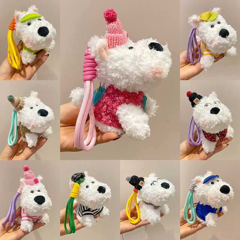 South Korea Cute Pastoral West Highland Puppy Pendant Plush Doll Bag Hanging Doll Keychain Doll Wholesale