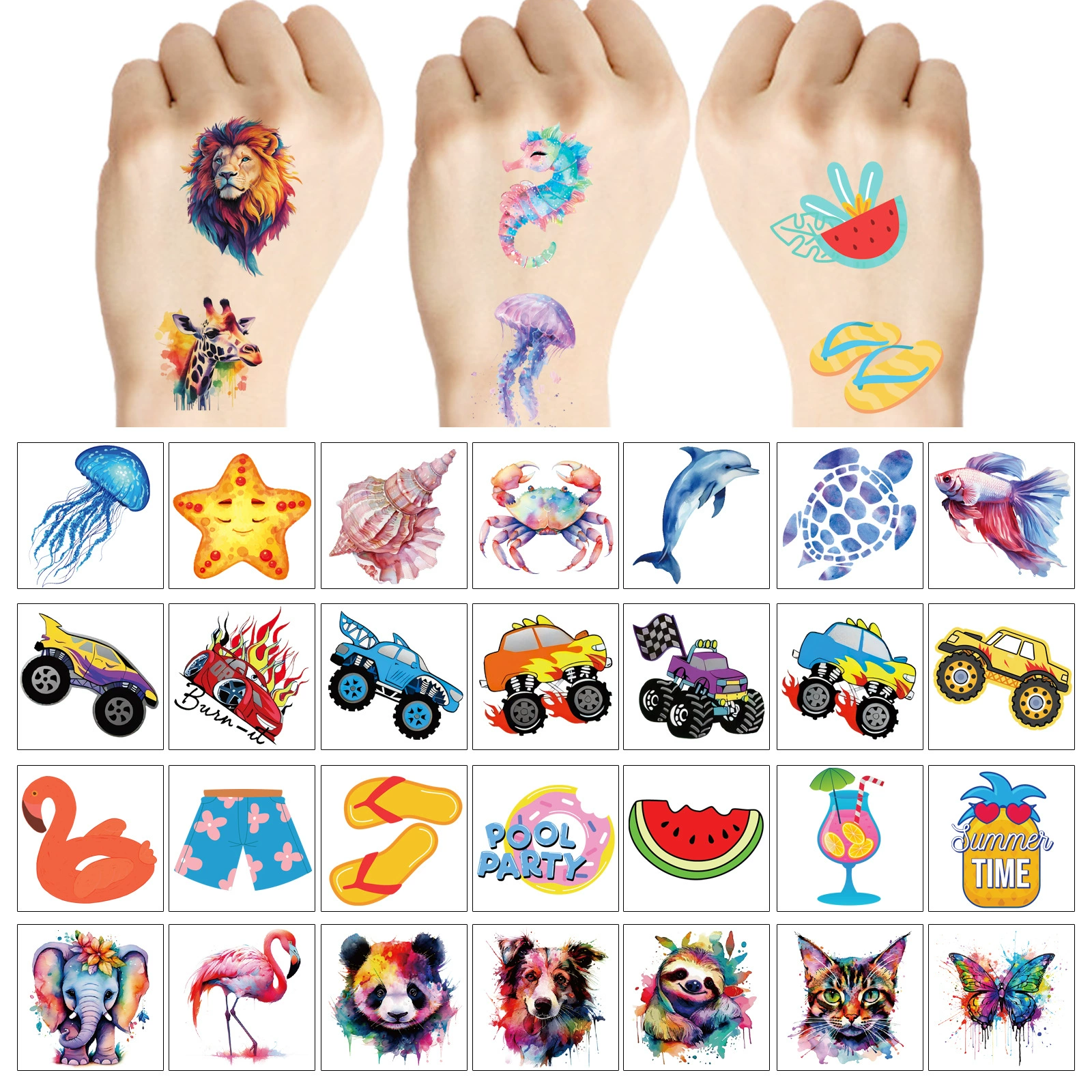 Новые детские татуировки для сцены, наклейки для лица, высококачественные гавайские наклейки с мультяшными морскими животными