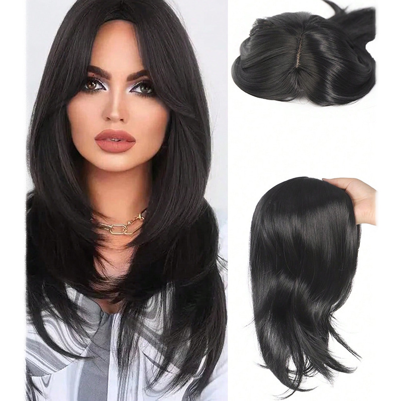 Cross-Border Wig Top Hair Replacement Piece 35cm Light and Natural 360-Degree 3D Coverage on the Top of the Head to Cover White Hair and Increase Hair Volume