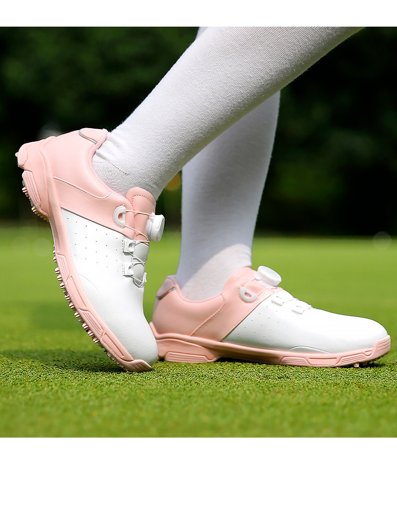 Giày golf nữ PGM chống nước dây buộc núm đế đàn hồi cao — XZ298-Trắng hồng chi tiết 12