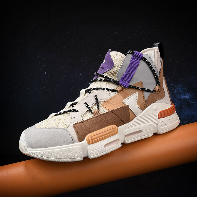 Summer Men's Trendy Size 46 Flykni Breathable Mesh High-top Sneakers Color-blocking Dad Casual Shoes_vogvips.com