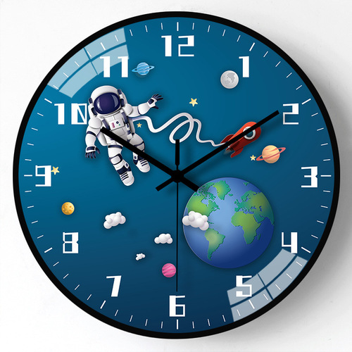 8-inch 20cm Cartoon Astronaut Clock Children's Room Wall Clock Home Bedroom Silent Creative Clock
