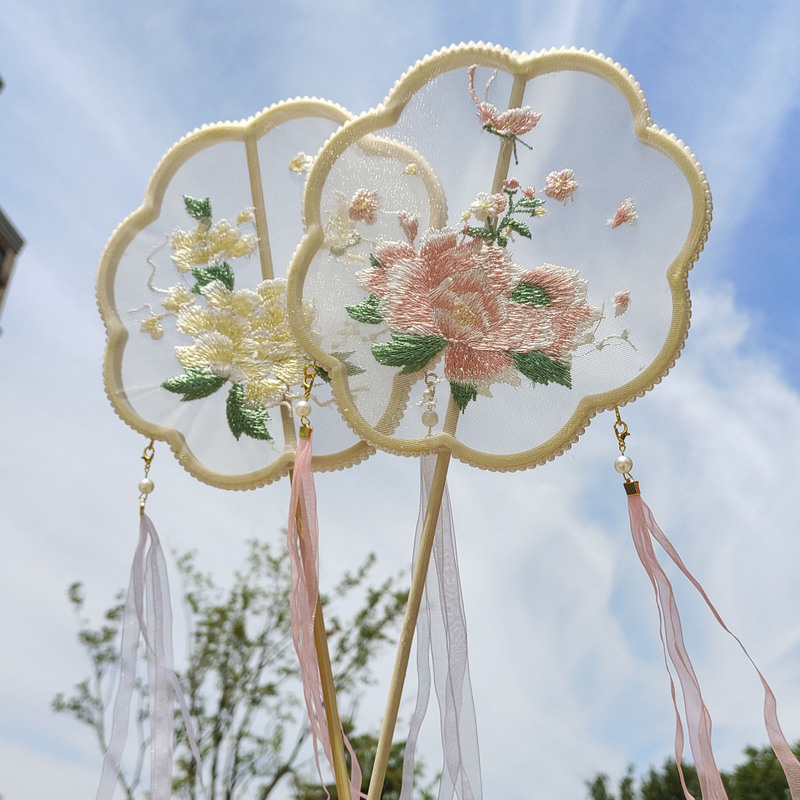 刺繍扇子卸売キャットウォーク漢服古代風扇子宮扇子古代風学生ロングハンドルダンス扇子古代風|undefined