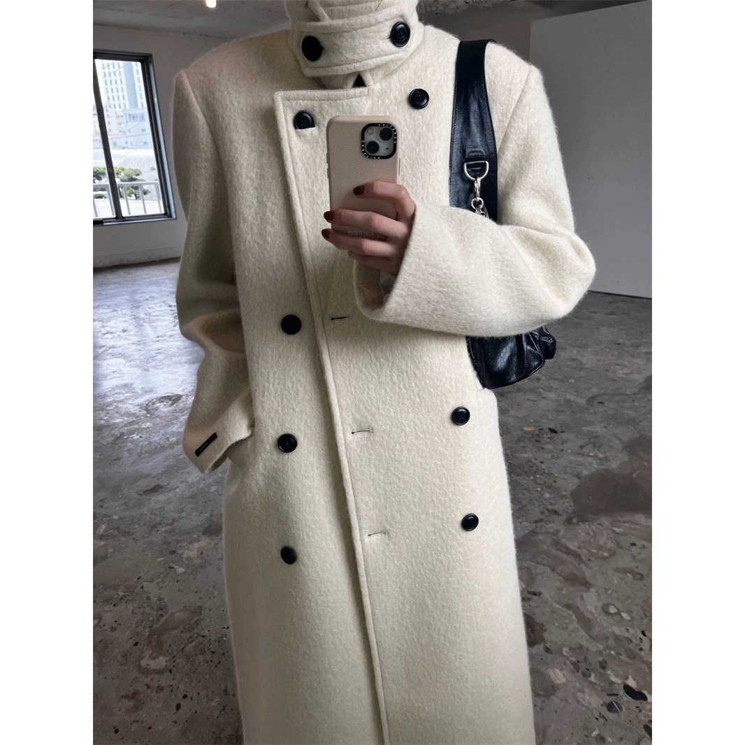 返 2025冬季新款韩国设计师Lond*n flat双排扣羊毛呢羊毛大衣