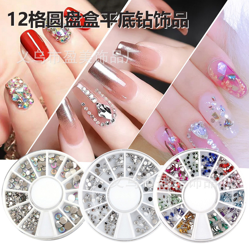 Hot-Selling 12-Compartment Round Tray Mixed-Shaped Colorful Acrylic Flat-Back Rhinestones for DIY Nail Art, Edge Decoration, and Pearl Studs Hot-Selling 12-Compartment Round Tray Mixed-Shaped Colorful Acrylic Flat-Back Rhinestones for DIY Nail Art, Edge Decoration, and Pearl Studs