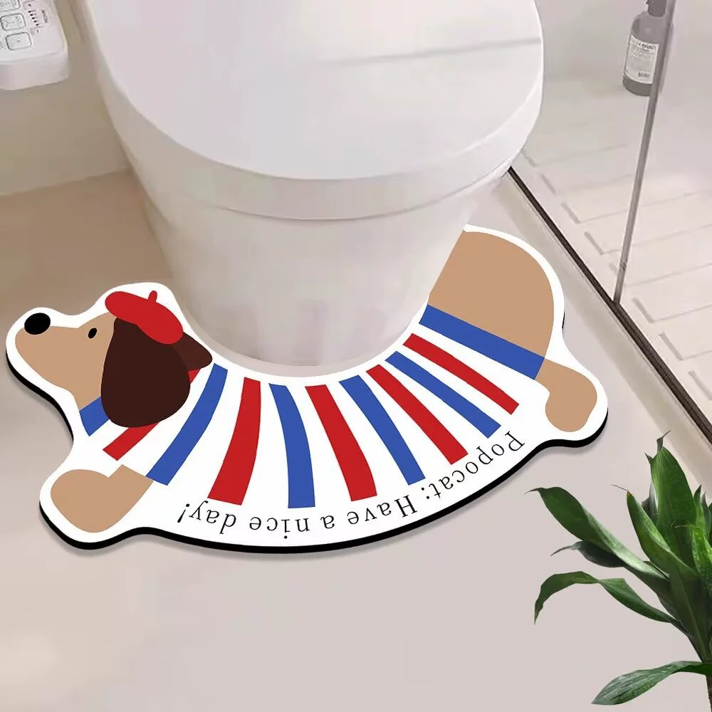 Милый коврик для ванной в форме буквы U с изображением таксы, защита от брызг, впитывающий мочу, нескользящий, грязеотталкивающий коврик для дома.