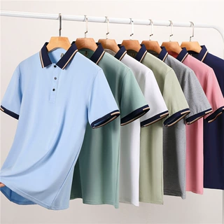 新疆棉双色领POLO衫短袖广告衫T恤翻领上衣学生班服T恤印字LOGO