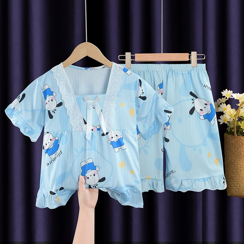 Children's summer cartoon thin pijama, set girl's, with short sleeve, for teenagers