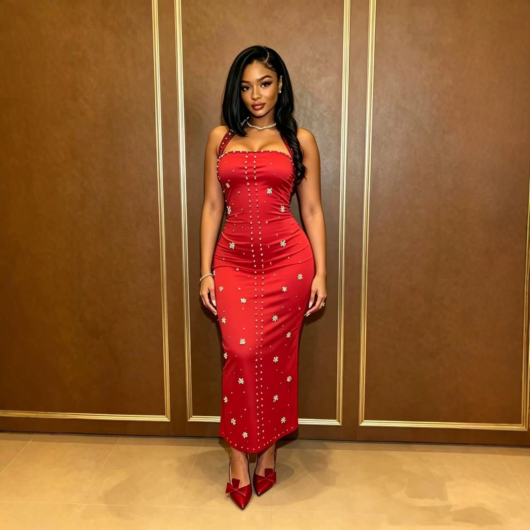 Women's Clothing Women's Halter Neck Bodycon Dress Rhinestone Bubble Bead Slim Fit Fashion For Formal & Casual For Women_ecoleips.com