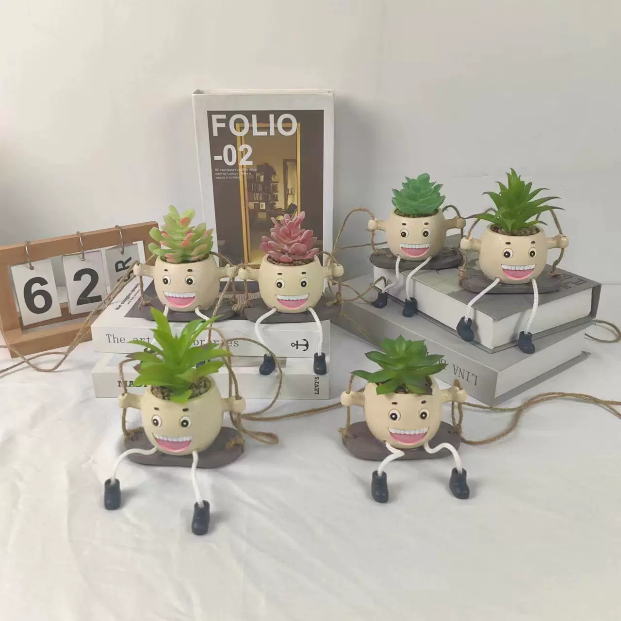 爆款创意笑脸摇椅假多肉娃娃盆栽居家办公室书房桌面布置装饰仿真