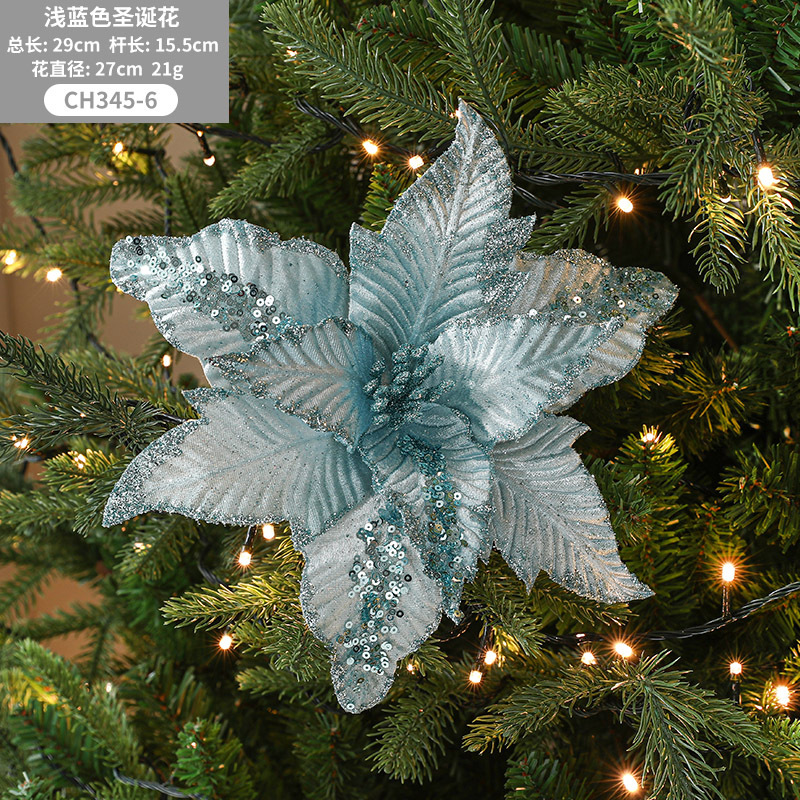 Navidad nueva flor de Navidad rojo flocado tela simulación brillo árbol de Navidad decoraciones Comercio exterior misma flor de Navidad