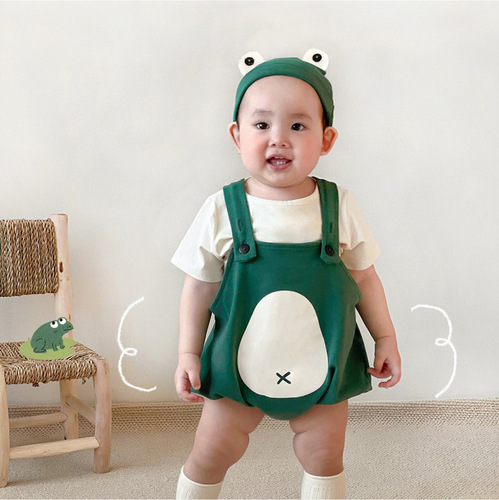24 spring and summer new Korean style jumpsuit ins style small frog shaped suspender belt baby bag fart overalls