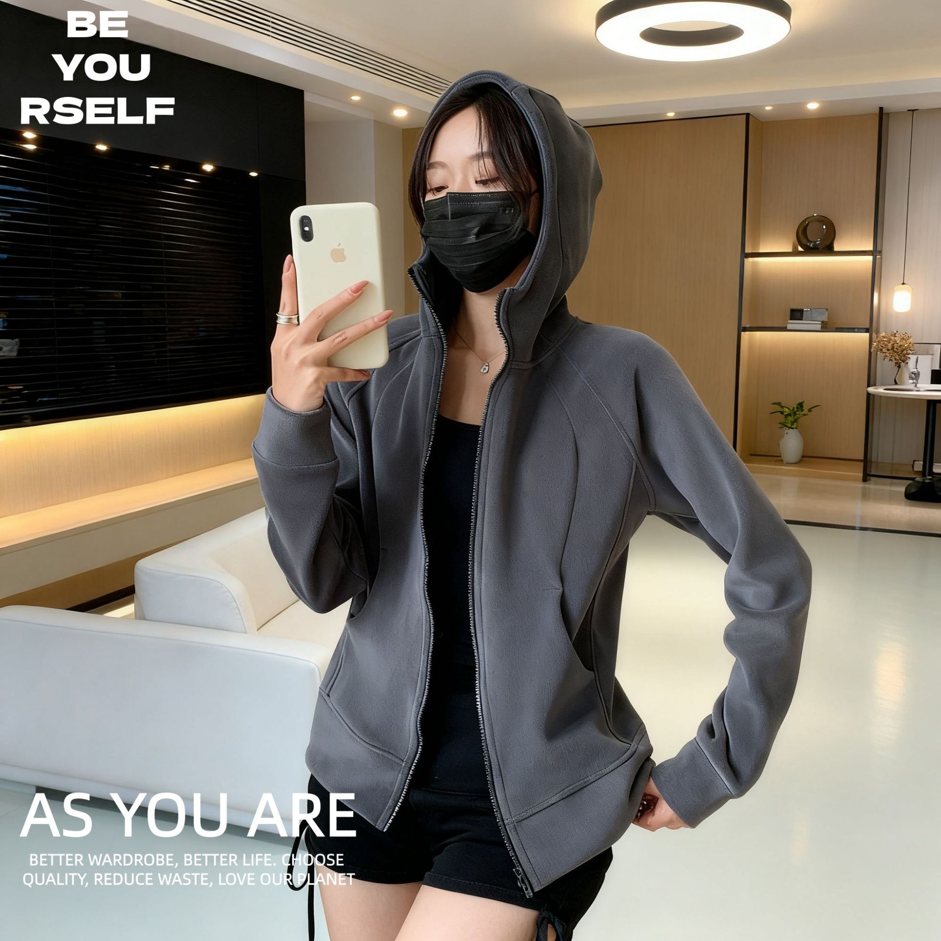 268连帽拉链运动开衫外套女秋冬季新款加绒加厚休闲外穿长袖卫衣