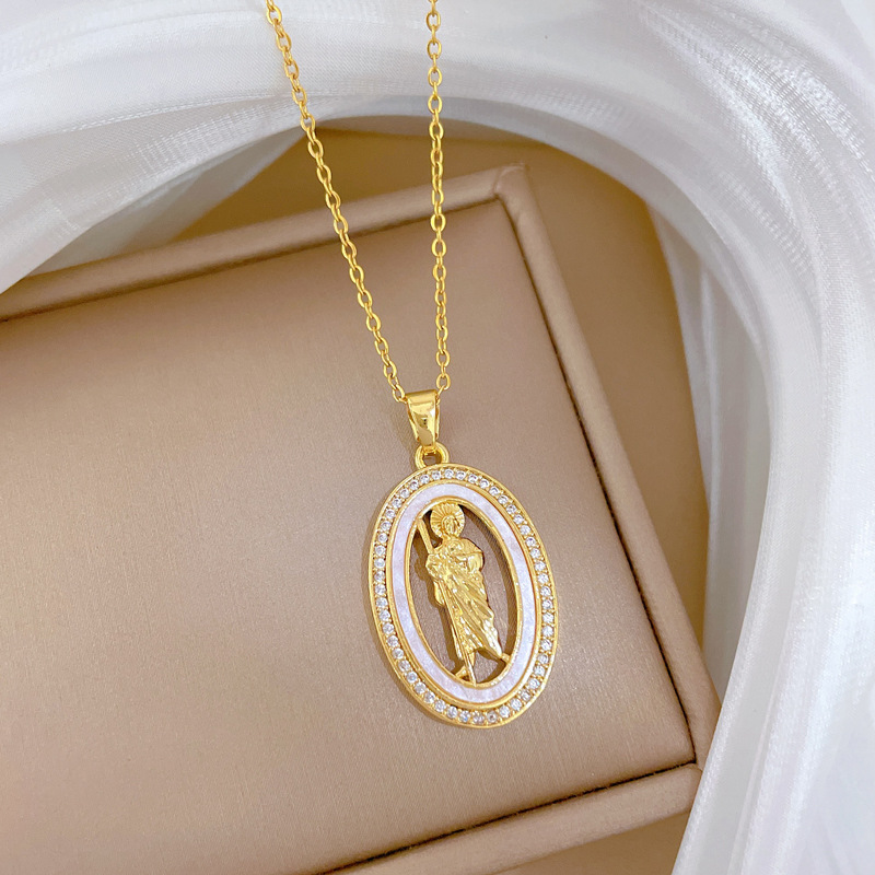 Diamond Egg Shell Pendant Necklace In Titanium Steel For Women_voghion.com