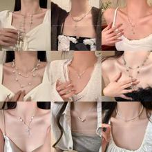 清冷风多层叠戴仿珍珠银链毛衣链小众轻奢精致百搭时尚卫衣锁骨链