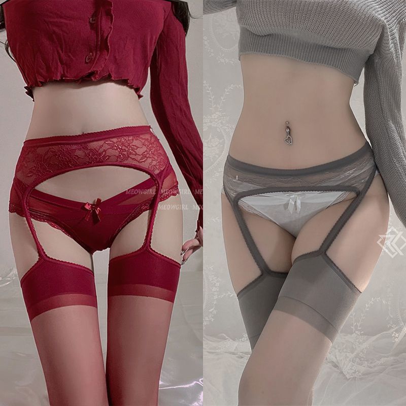 Sexy sling one-piece socks pure desire silk stockings women's high leg socks contrast color ultra-thin red gray hot girl pure desire style