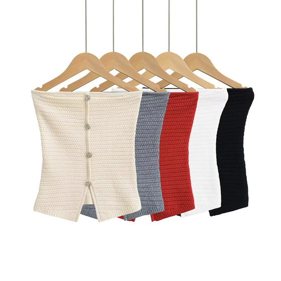 American Style Hot Girl Knitted Button Wrap Chest Vest Women's Summer New Pure Desire Slim-fit Outer Wear Inner Tube Top