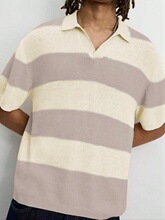 R 11218 Men's Color Block Polo Shirt ƴɫ������֯�� ����