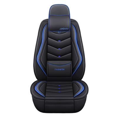 fixed waist full leather four seasons universal – Universal seat cover - black-blue-standard-edition