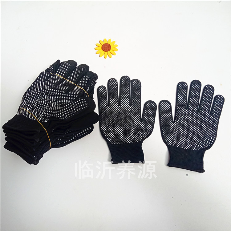 黑色点珠手套劳保手套尼龙点塑点胶手套男士防尘透气防滑1元货源