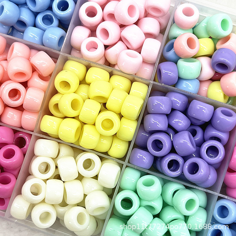 50個の6x9mmの大きな穴の玉のカラーの桶の玉のアクリルの材料のポニービーズのお下げのかつらの数珠の散珠|undefined