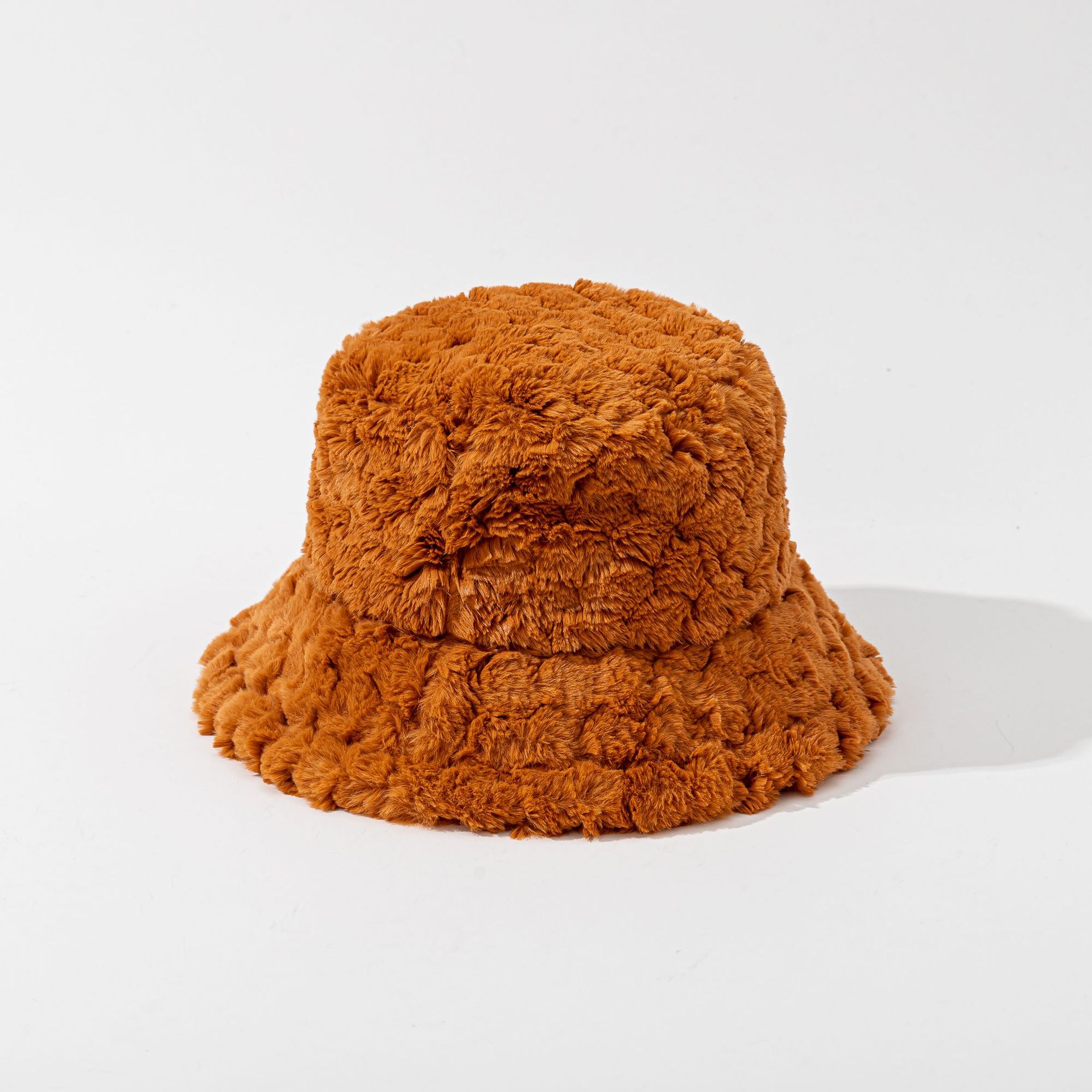 Plush Material Women's Simple Style Solid Color Big Eaves Bucket Hat