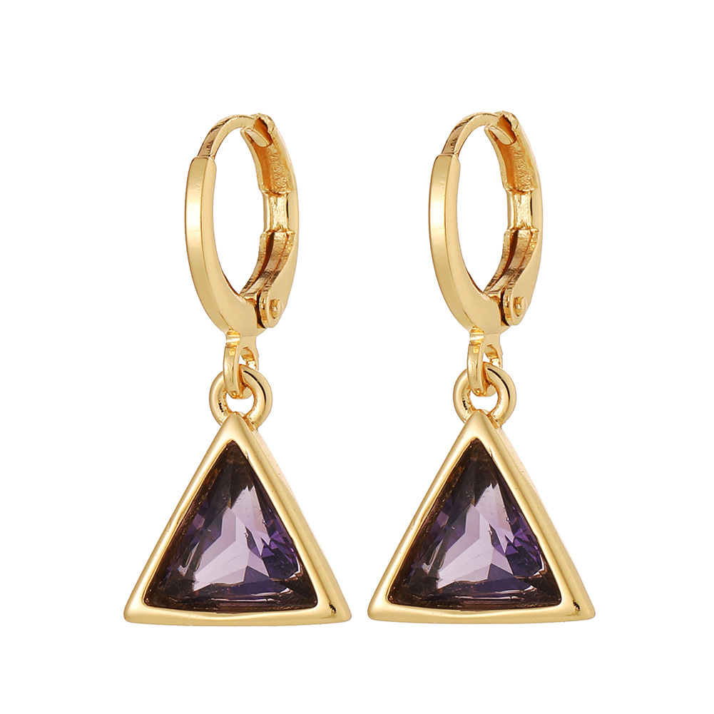Fashion Triangle Copper Inlay Artificial Gemstones Drop Earrings 1 Pair