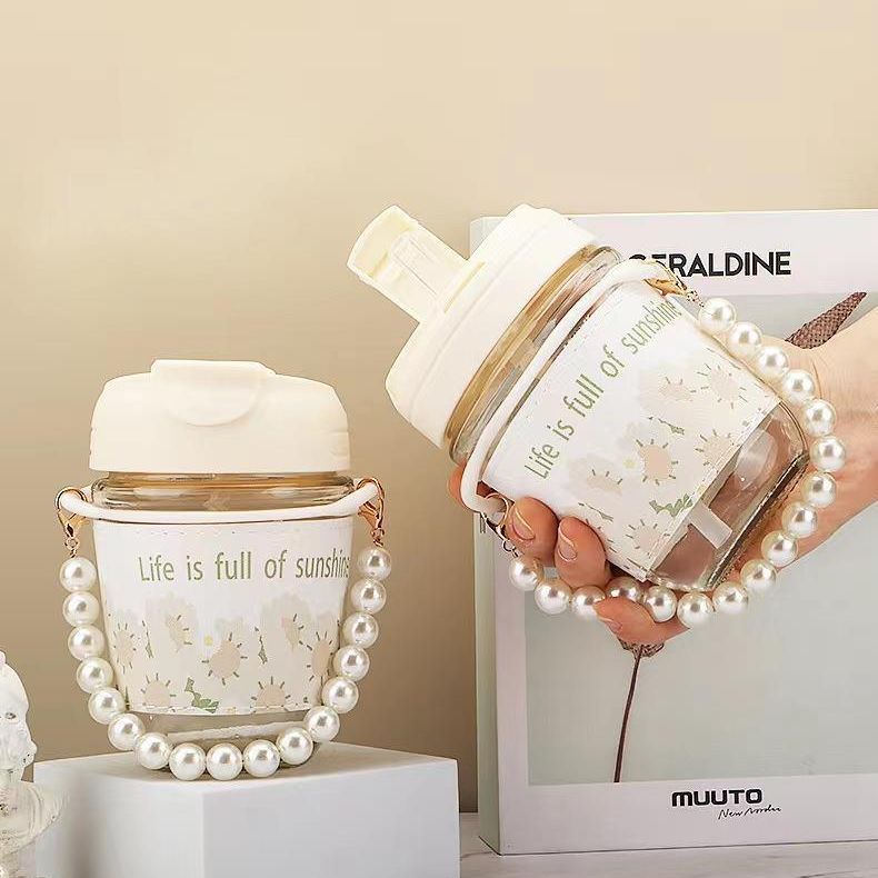 高顏值ins帶吸管辦公室喝水杯子手提創意雙飲杯珍珠咖啡杯玻璃杯