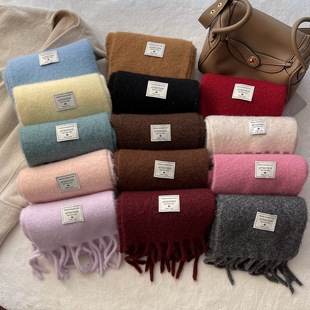 Export South Korea Original Single Solid Color Wool Blended Scarf Women's Autumn and Winter Korean Atmosphere Green Knitted Shawl Scarf