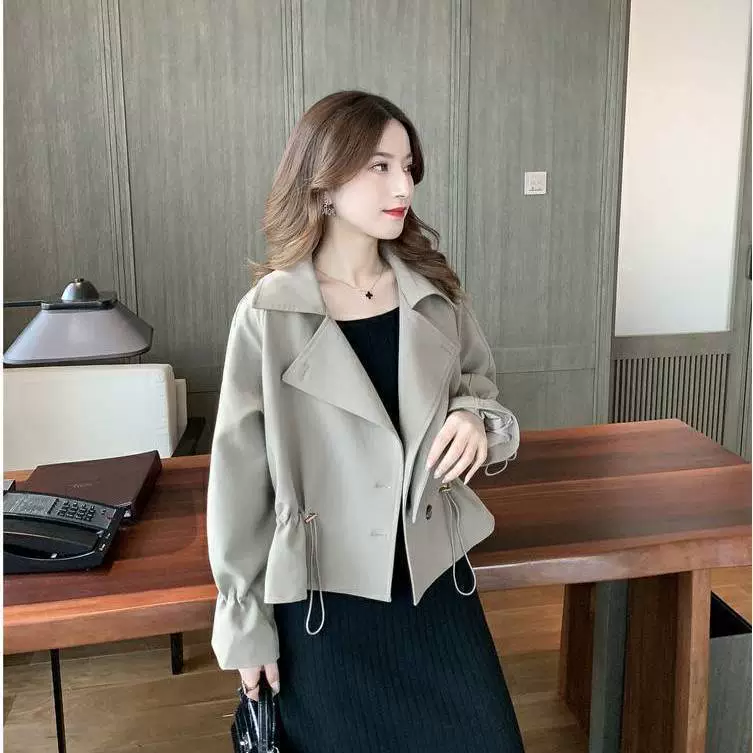 Осеннее однотонное тренч-пальто, городской стиль, корейский стиль, со шнуровкой, для подростков