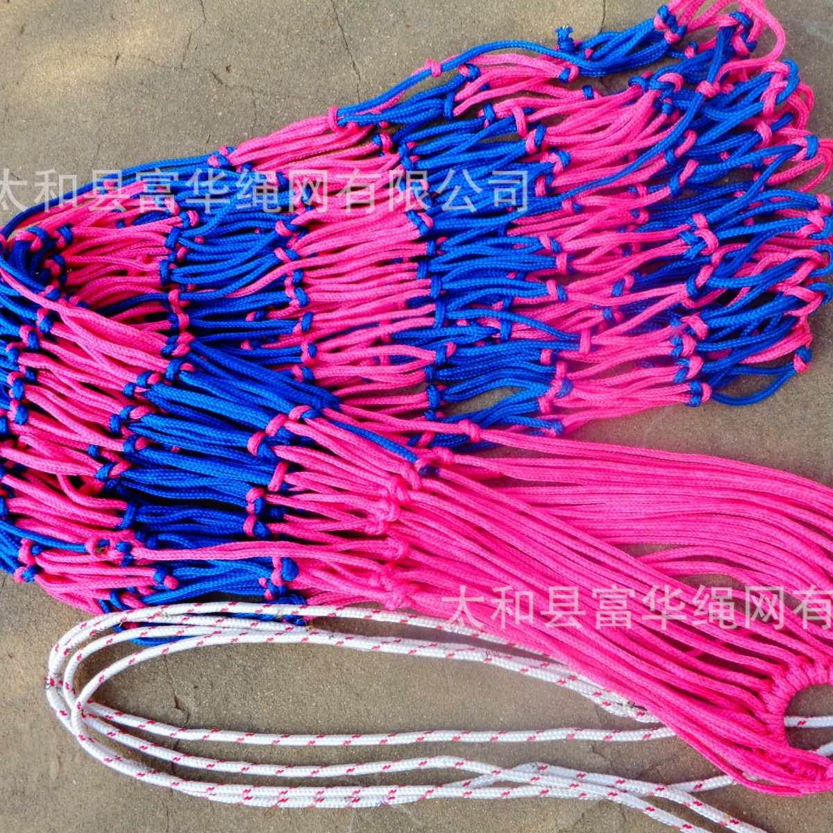 Fábrica al por mayor nylon cuerda de color malla hamaca al aire libre camping malla de acero inoxidable anillo de hierro hamaca anillo neto