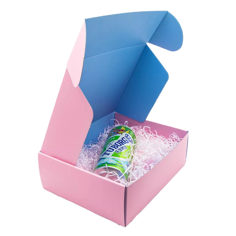 徽标浅粉瓦楞纸板运输邮件箱，用于小型企业包装内衣