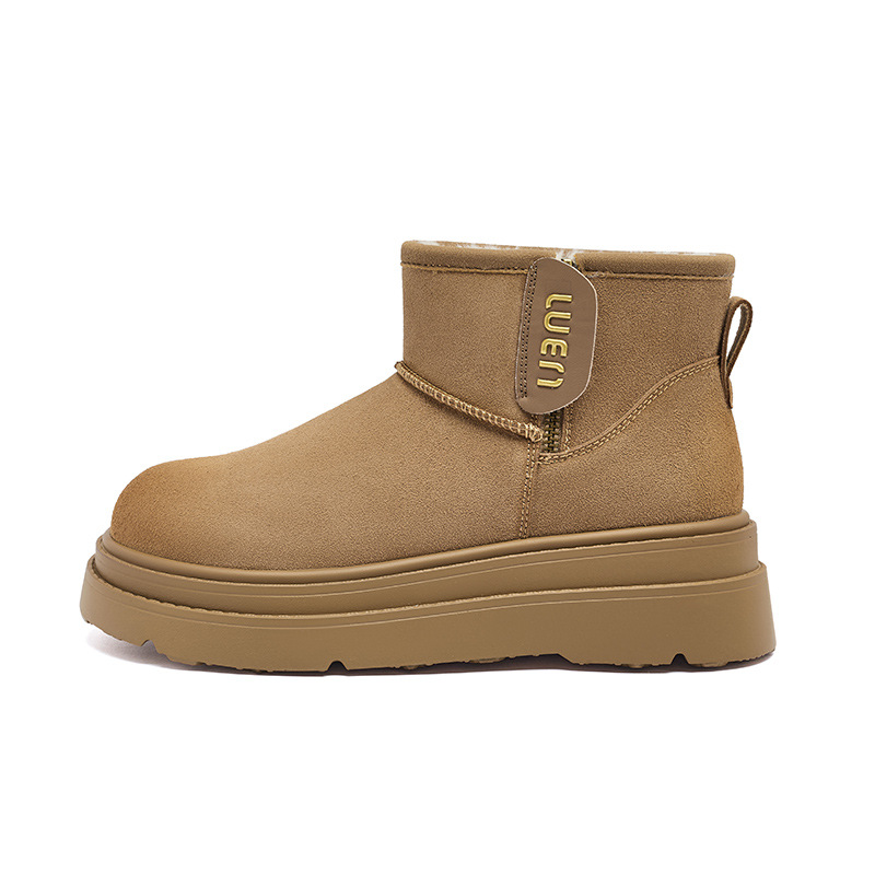Augu Lion Dengjia terciopelo botas de nieve para mujeres 2025 nuevo invierno engrosado zapatos de algodón de moda botas de pan gruesas