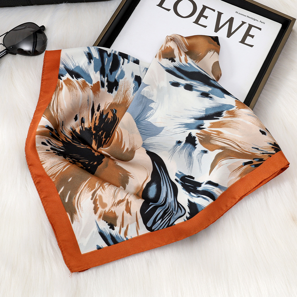 Elegante estilo floral nacional 70 bufandas de seda imitadas nicho de moda no golpear bolsas de dama bufandas cuadradas para proteger el cuello