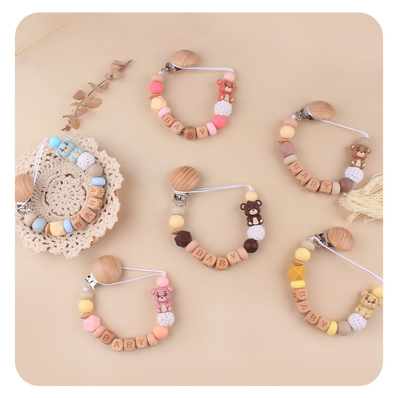 Productos para niños pequeños clip de tetina de beech creativo caricatura bebé 3D oso de silicona mordida de dientes molares tetina cadena anti-caída cadena