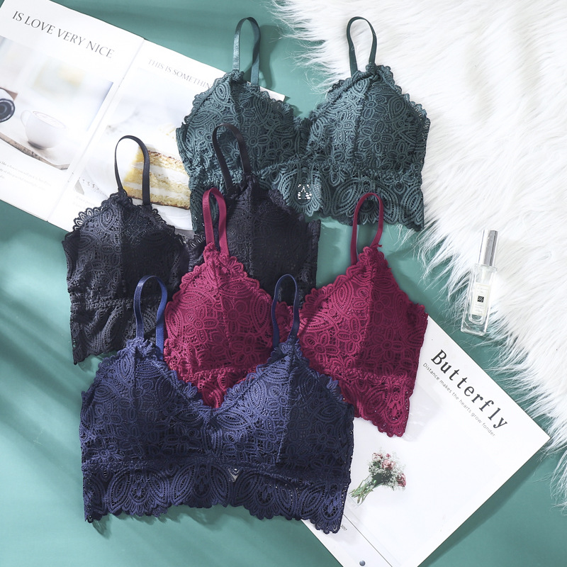 Triángulo Copa ropa interior inalámbrica de las mujeres otoño sexy encaje belleza espalda de tres filas de hebilla sujetador de tamaño libre sujetador image 5