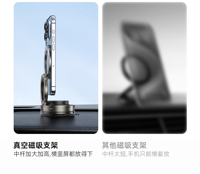 Car vacuum magnetic mount, 2026 new model, portable, multi-functional car center console navigation suction cup phone holder