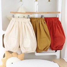 男女童夏装短裤宝宝洋气儿童个性潮牌韩版时髦纯色口袋六分灯笼裤