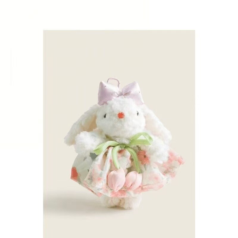 Sea Salt Blue Rose Skirt Princess Lop-Eared Rabbit Bag Pendant Cartoon Stuffed Cute Doll Keychain for Gifts