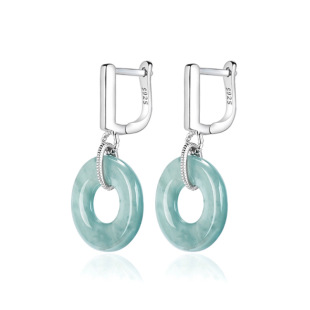 S925 Silver Inlaid Natural A Goods Jade Ring Blue Water Earrings Ice Jade Fashion Women's Earrings Earrings Earrings Ins