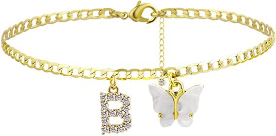 Fashion Butterfly Copper Plating Inlay Artificial Gemstones Womenu0027S Anklet 1 Piece