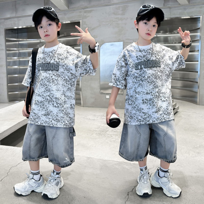 7255 Traje de manga corta para niños 2025 Nuevo estilo de verano para niños Ropa hermosa y de moda Verano delgado de dos piezas Verano