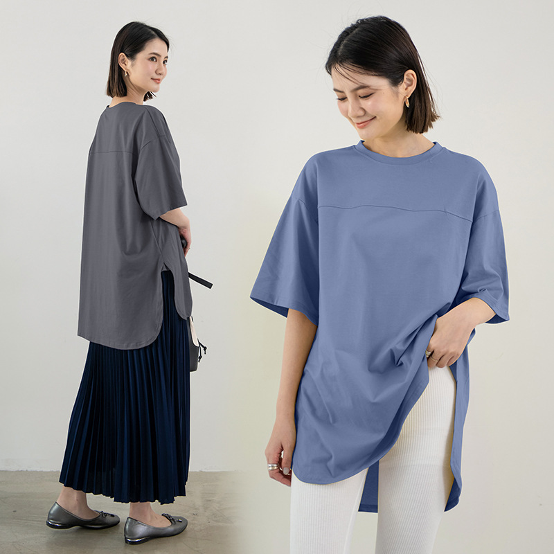 Japanese and Korean Style Lazy Stitching Split Short-sleeved T-shirt Women's 2025 Summer New Loose plus size Mid-length Top Clothes Japanese and Korean Style Lazy Stitching Split Short-sleeved T-shirt Women's 2025 Summer New Loose plus size Mid-length Top Clothes
